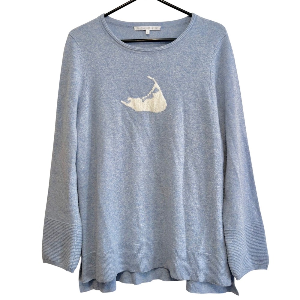 Captiva Cashmere Blue‎ Nantucket Island Intarsia 100% cashmere Sweater Large